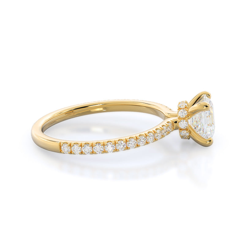 Pave Love Knot Diamond Engagement Ring with Asscher Cut Diamond in 14KT Yellow Gold view 3
