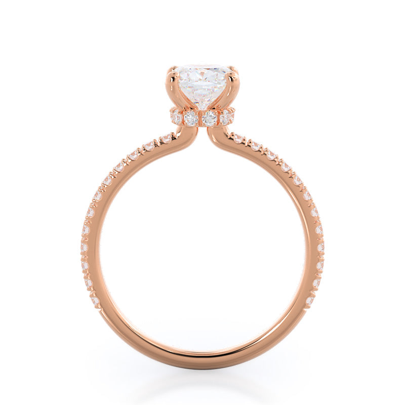 Pave Love Knot Diamond Engagement Ring with Cushion Cut Diamond in 14KT Rose Gold view 2
