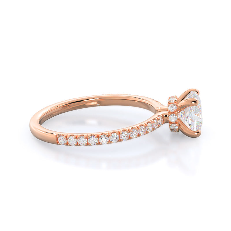 Pave Love Knot Diamond Engagement Ring with Cushion Cut Diamond in 14KT Rose Gold view 3
