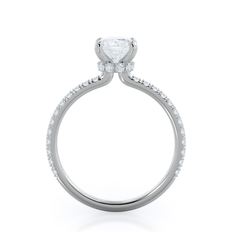 Pave Love Knot Diamond Engagement Ring with Cushion Cut Diamond in 14KT Platinum view 2
