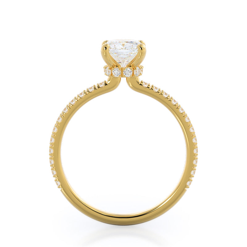 Pave Love Knot Diamond Engagement Ring with Cushion Cut Diamond in 14KT Yellow Gold view 2
