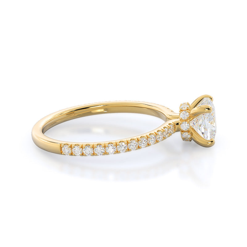 Cushion Cut Pave Love Knot Diamond Engagement Ring with Lab Grown Diamond in 14KT Yellow Gold view 6
