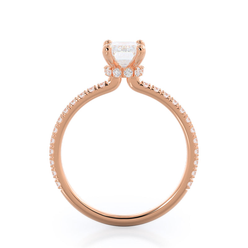 Emerald Cut Pave Love Knot Diamond Engagement Ring with Lab Grown Diamond in 14KT Rose Gold view 6
