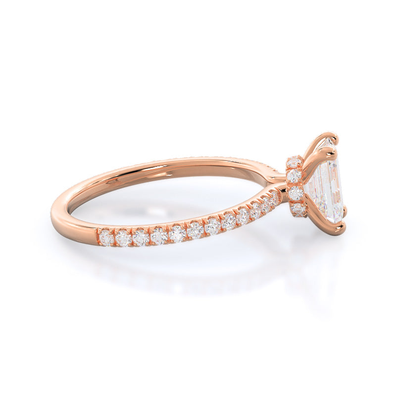 Emerald Cut Pave Love Knot Diamond Engagement Ring with Lab Grown Diamond in 14KT Rose Gold view 7
