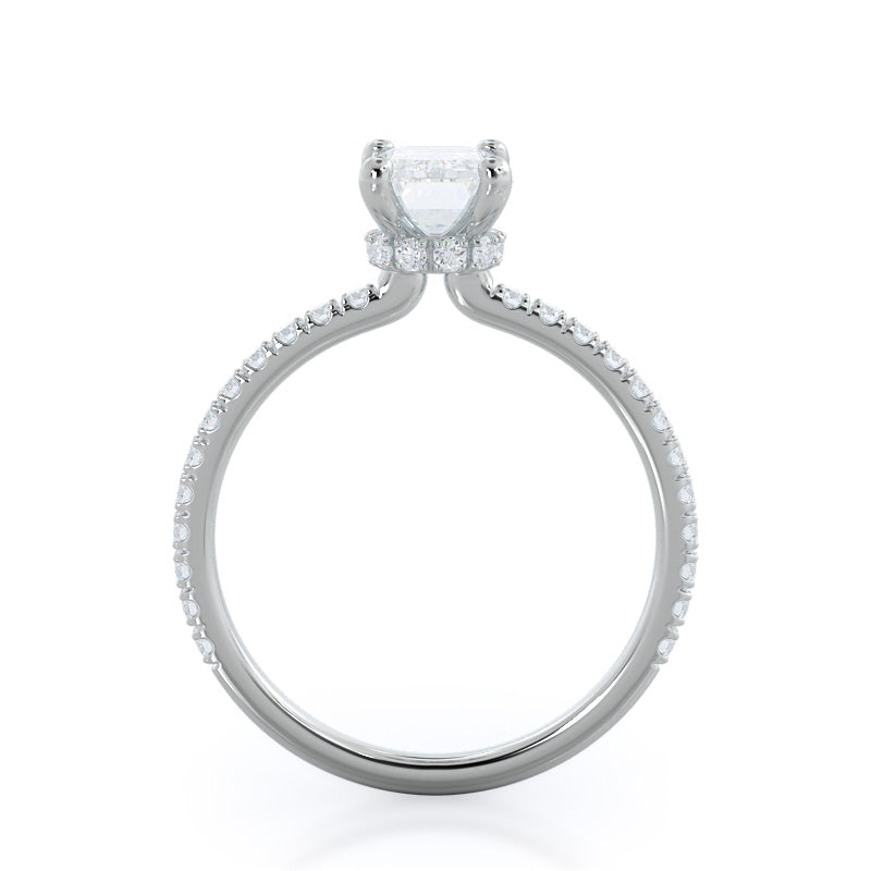 Pave Love Knot Diamond Engagement Ring with Emerald Cut Diamond in 14KT Platinum view 2
