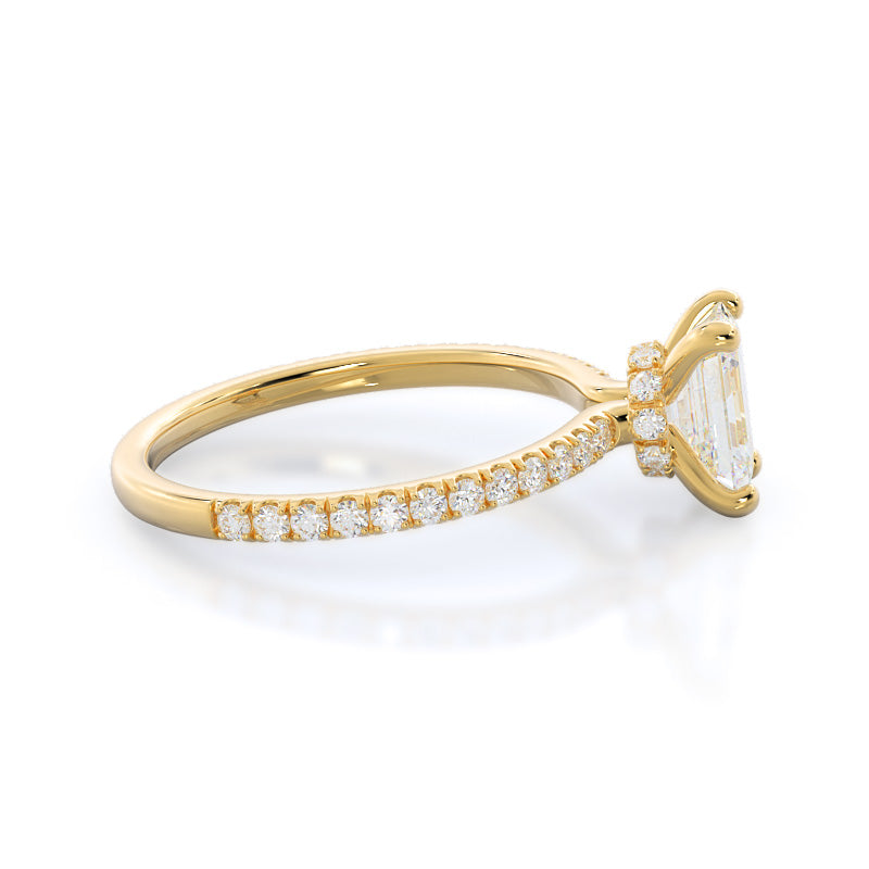 Emerald Cut Pave Love Knot Diamond Engagement Ring with Lab Grown Diamond in 14KT Yellow Gold view 7
