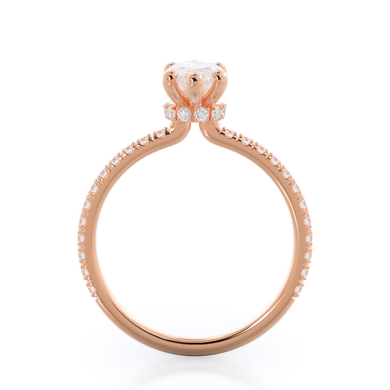 Pave Love Knot Diamond Engagement Ring with Marquise Cut Diamond in 14KT Rose Gold view 2
