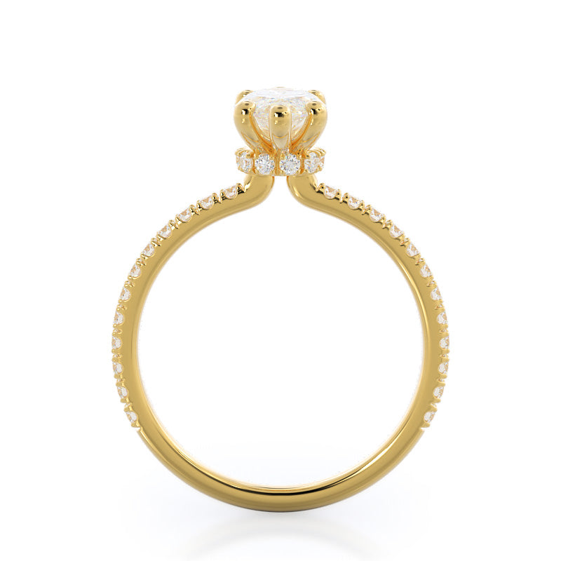 Pave Love Knot Diamond Engagement Ring with Marquise Cut Diamond in 14KT Yellow Gold view 2
