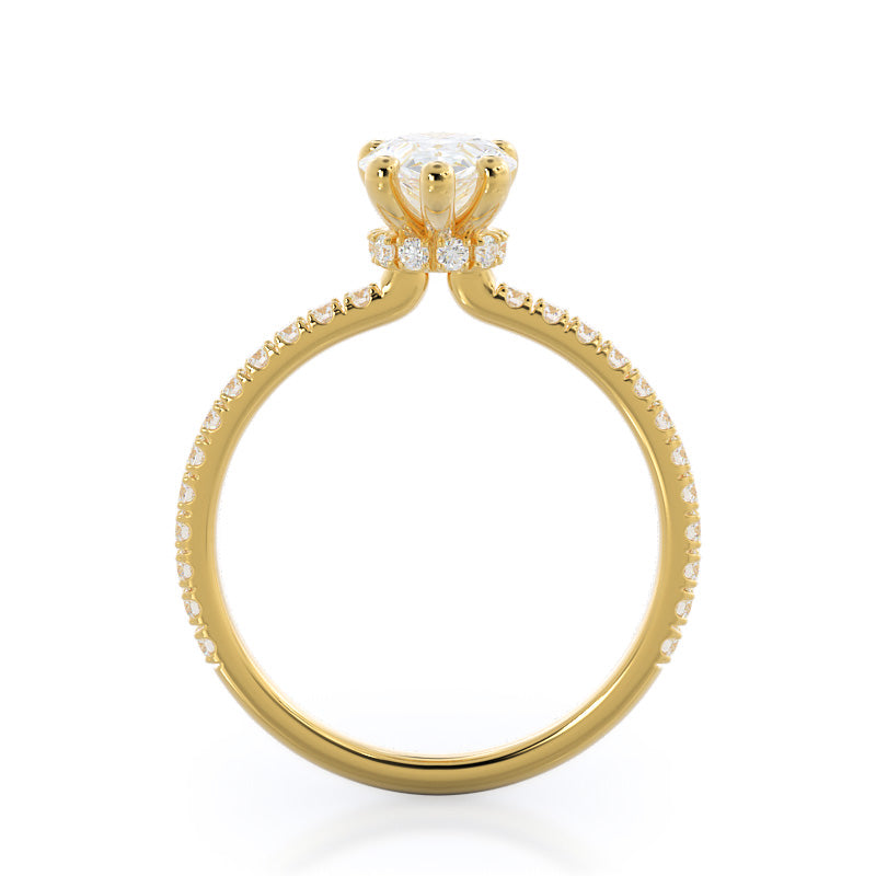 Pave Love Knot Diamond Engagement Ring with Pear Cut Diamond in 14KT Yellow Gold view 2
