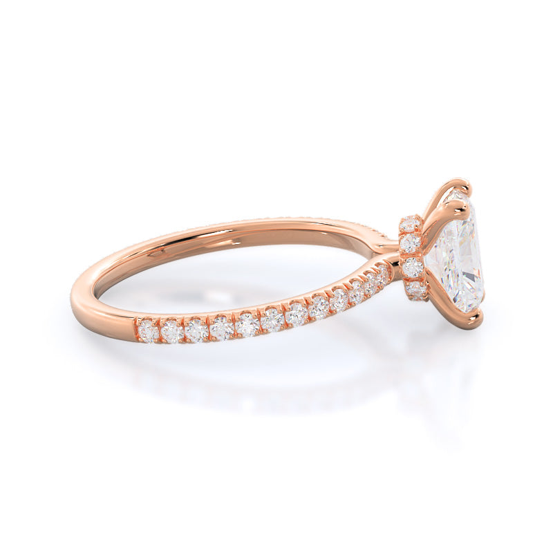 Pave Love Knot Diamond Engagement Ring with Radiant Cut Diamond in 14KT Rose Gold view 3
