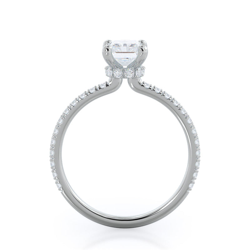 Pave Love Knot Diamond Engagement Ring with Radiant Cut Diamond in 14KT Platinum view 2
