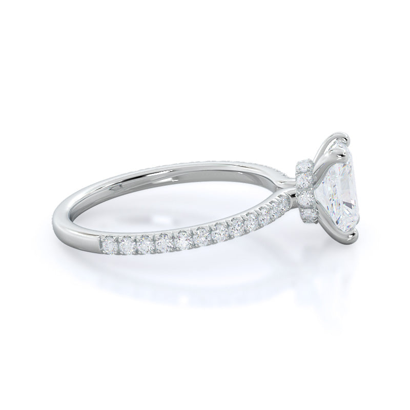 Pave Love Knot Diamond Engagement Ring with Radiant Cut Diamond in 14KT Platinum view 3
