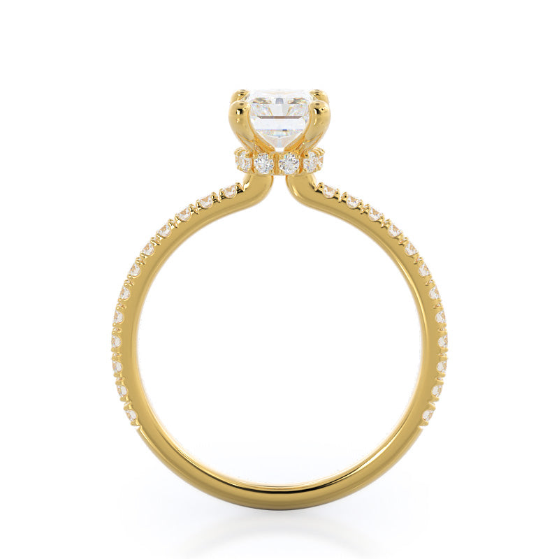 Pave Love Knot Diamond Engagement Ring with Radiant Cut Diamond in 14KT Yellow Gold view 2
