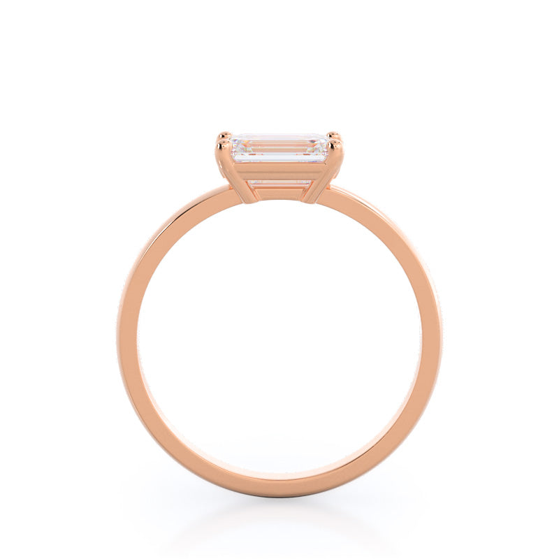 West Emerald Cut Classic Four Prong East West Engagement Ring with Lab Grown Diamond in 14KT Rose Gold view 2
