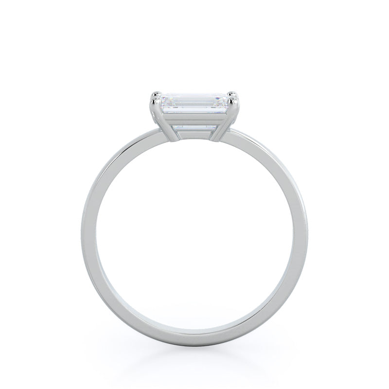 West Emerald Cut Classic Four Prong East West Engagement Ring with Lab Grown Diamond in 14KT Platinum view 2
