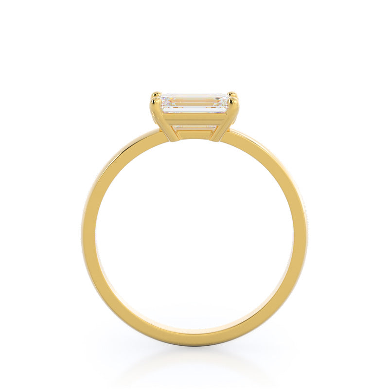 West Emerald Cut Classic Four Prong East West Engagement Ring with Lab Grown Diamond in 14KT Yellow Gold view 2
