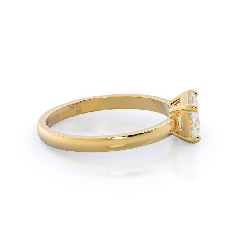 West Emerald Cut Classic Four Prong East West Engagement Ring with Lab Grown Diamond in 14KT Yellow Gold view 3
