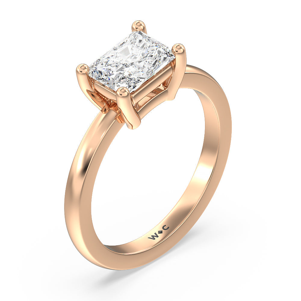 West Radiant Cut Classic Four Prong East West Engagement Ring with Lab Grown Diamond in 14KT Rose Gold view 3
