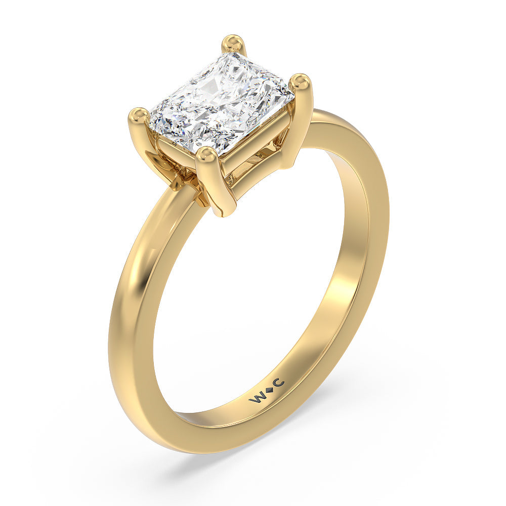 West Radiant Cut Classic Four Prong East West Engagement Ring with Lab Grown Diamond in 14KT Yellow Gold view 3
