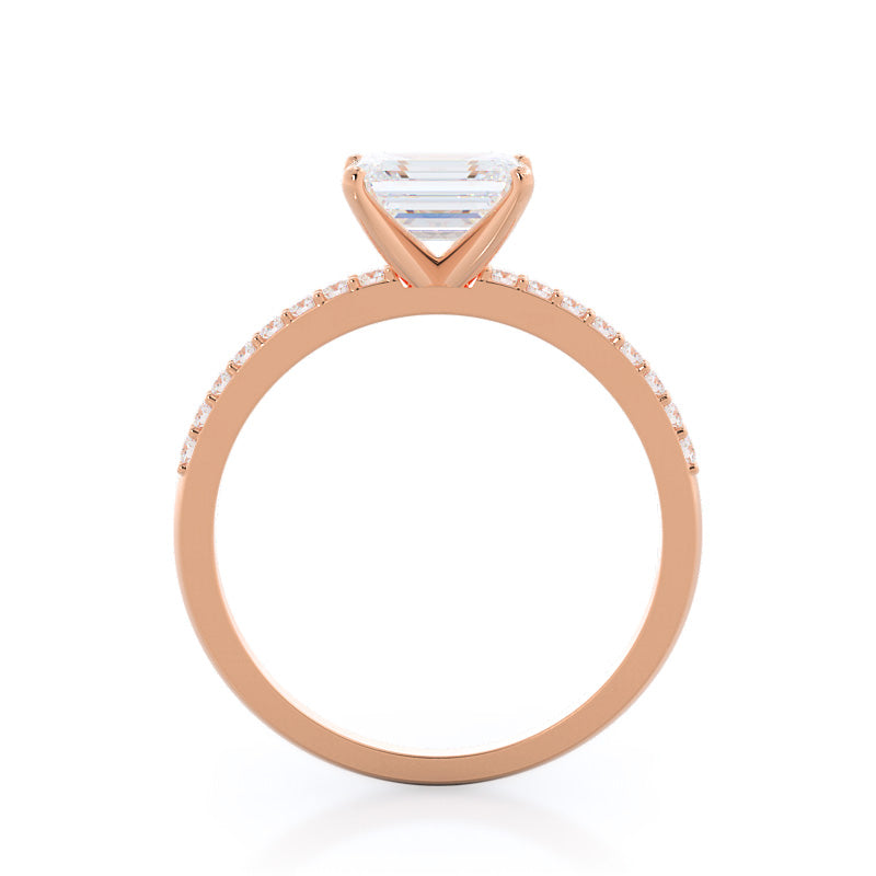 West Emerald Cut East West Pave Diamond Engagement Ring with Lab Grown Diamond in 14KT Rose Gold view 2

