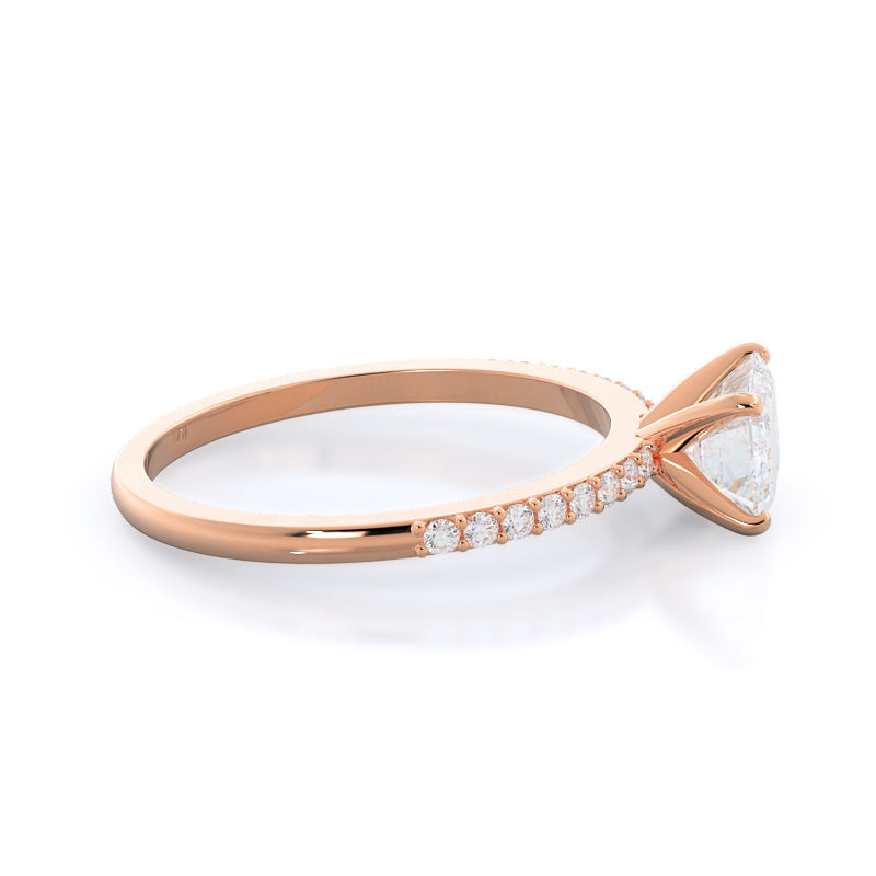 West Emerald Cut East West Pave Diamond Engagement Ring with Lab Grown Diamond in 14KT Rose Gold view 3
