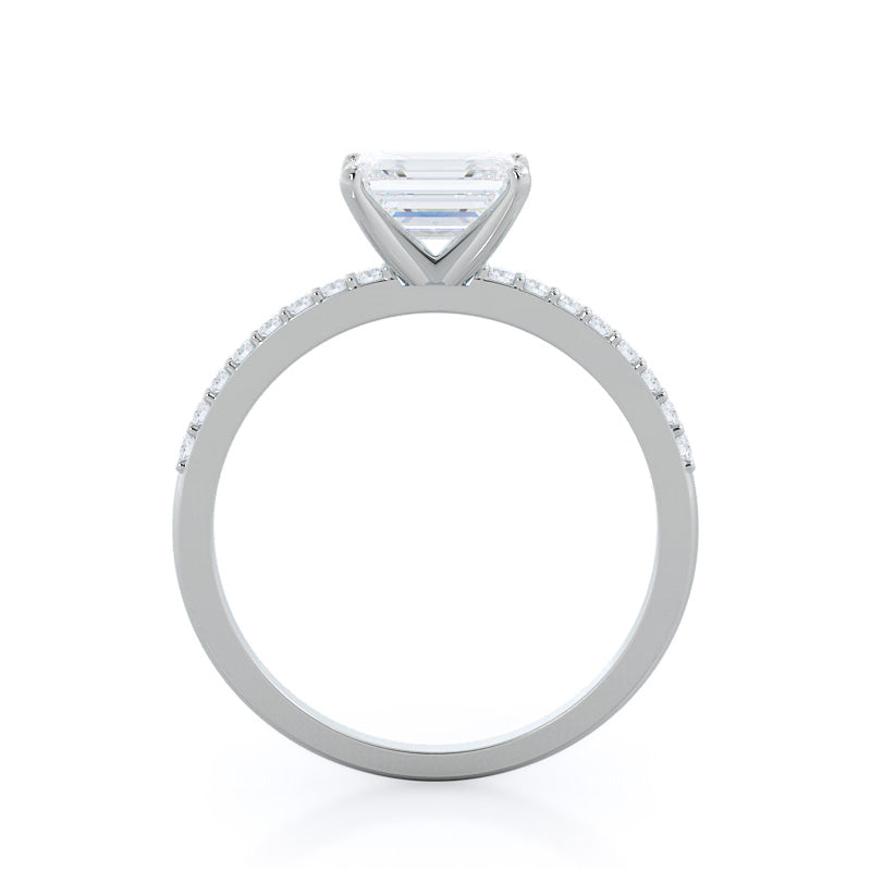 West Emerald Cut East West Pave Diamond Engagement Ring with Lab Grown Diamond in 14KT Platinum view 2
