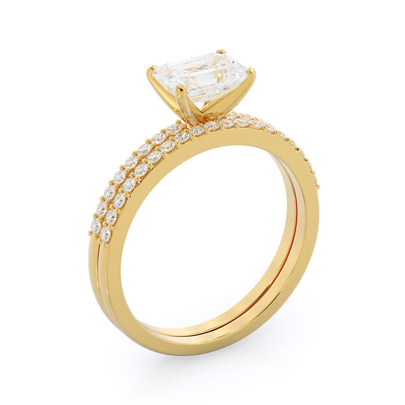 West Emerald Cut East West Pave Diamond Engagement Ring with Lab Grown Diamond in 14KT Yellow Gold view 4
