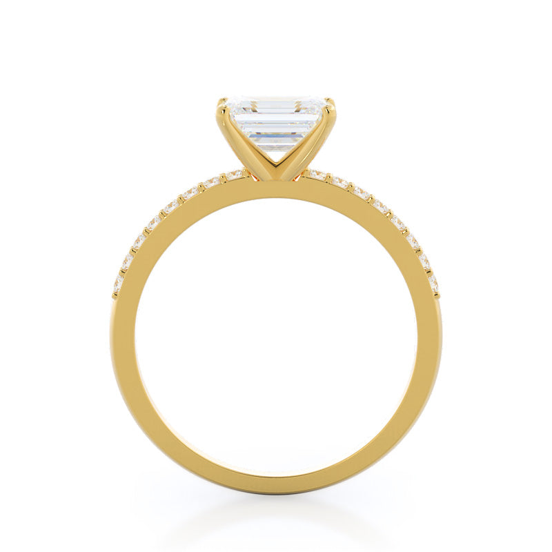 West Emerald Cut East West Pave Diamond Engagement Ring with Lab Grown Diamond in 14KT Yellow Gold view 2
