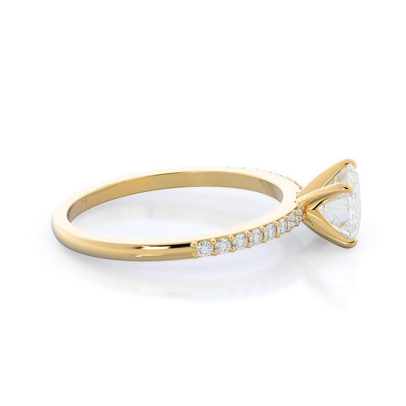 West Emerald Cut East West Pave Diamond Engagement Ring with Lab Grown Diamond in 14KT Yellow Gold view 3
