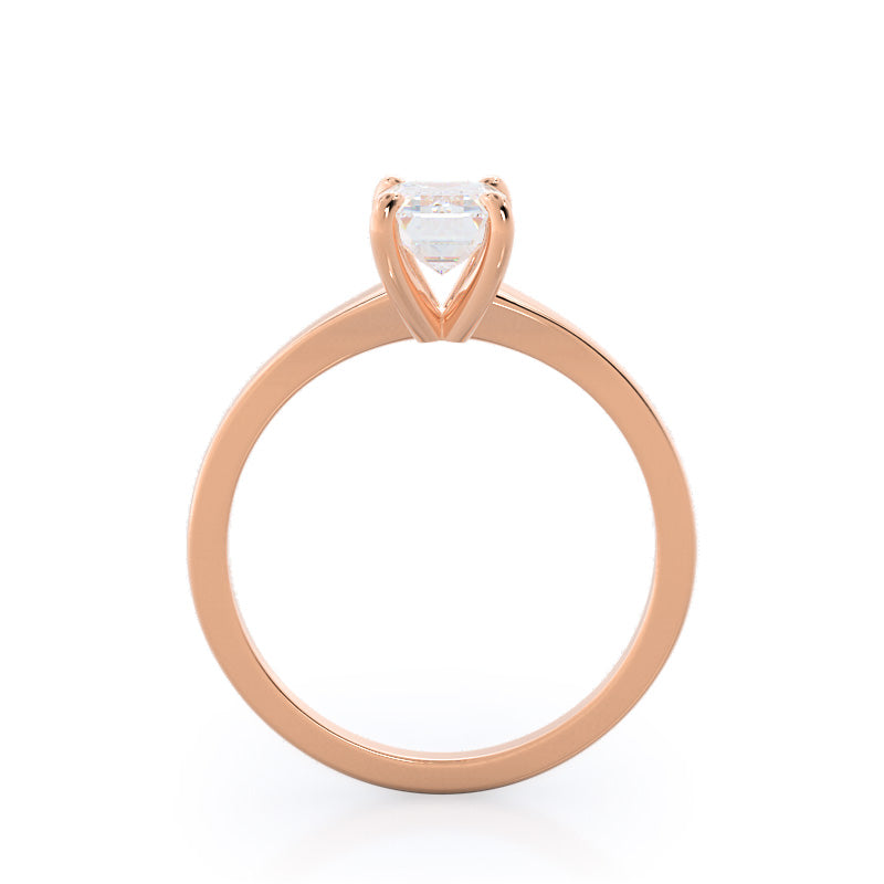 Widening Solitaire Engagement Ring with Emerald Cut Diamond in 14KT Rose Gold view 2
