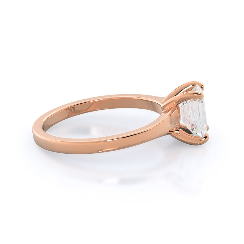 Widening Solitaire Engagement Ring with Emerald Cut Diamond in 14KT Rose Gold view 3
