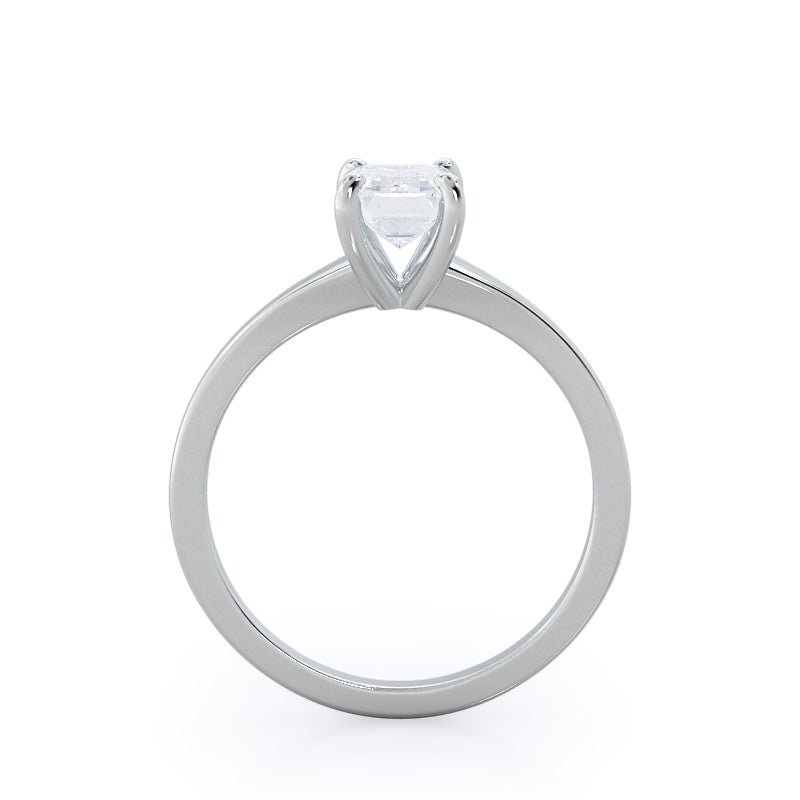 Widening Solitaire Engagement Ring with Emerald Cut Diamond in 14KT Platinum view 2
