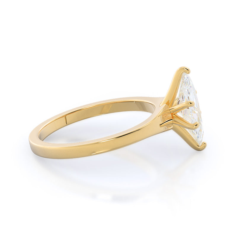 Widening Solitaire Engagement Ring with Marquise Cut Diamond in 14KT Yellow Gold view 3
