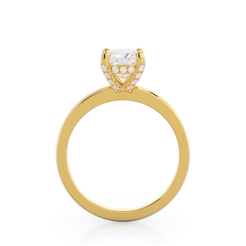 Cushion Cut Diamond Basket Solitaire Engagement Ring with Lab Grown Diamond in 14KT Yellow Gold view 2
