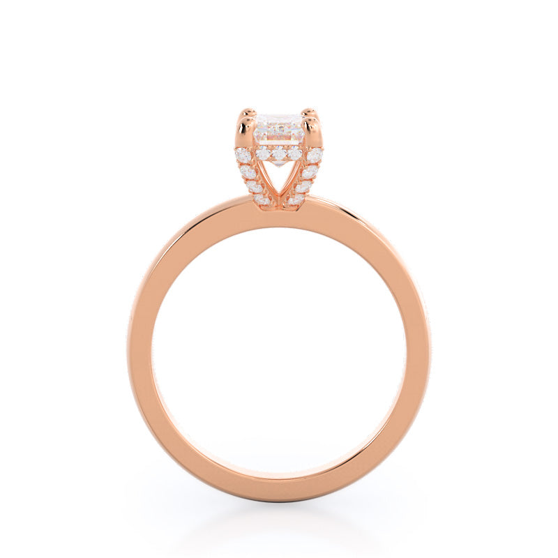 Emerald Cut Diamond Basket Solitaire Engagement Ring with Lab Grown Diamond in 14KT Rose Gold view 2
