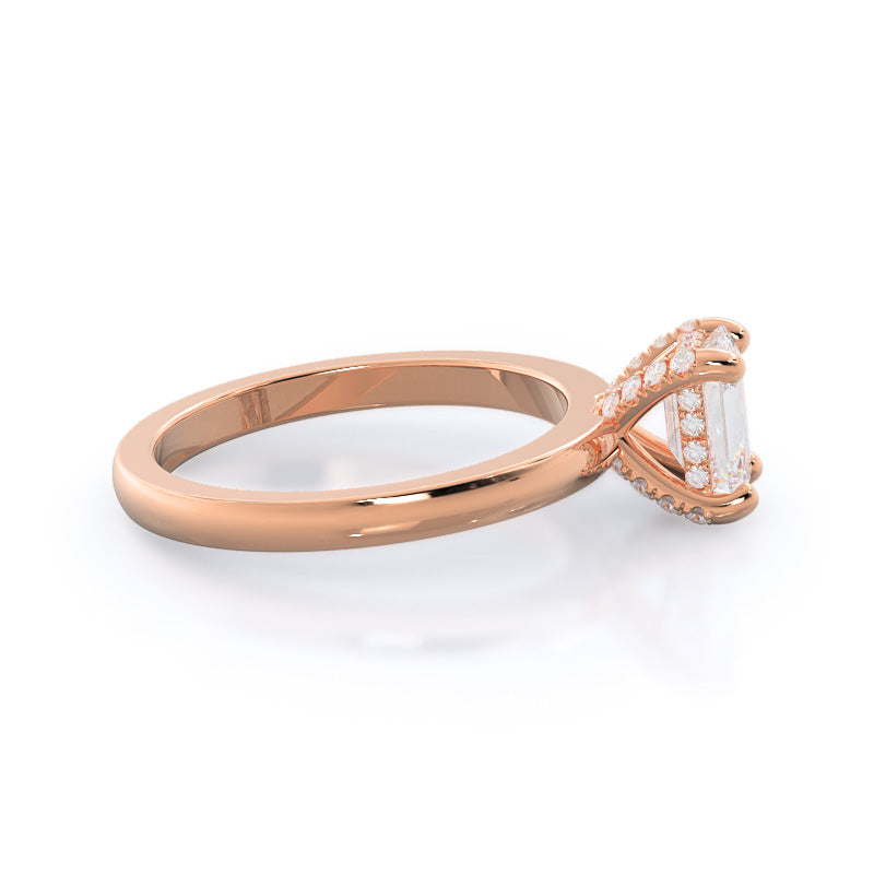 Emerald Cut Diamond Basket Solitaire Engagement Ring with Lab Grown Diamond in 14KT Rose Gold view 3
