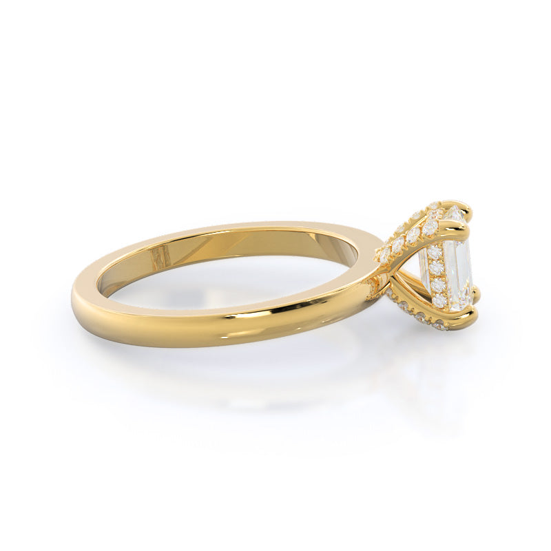 Emerald Cut Diamond Basket Solitaire Engagement Ring with Lab Grown Diamond in 14KT Yellow Gold view 3
