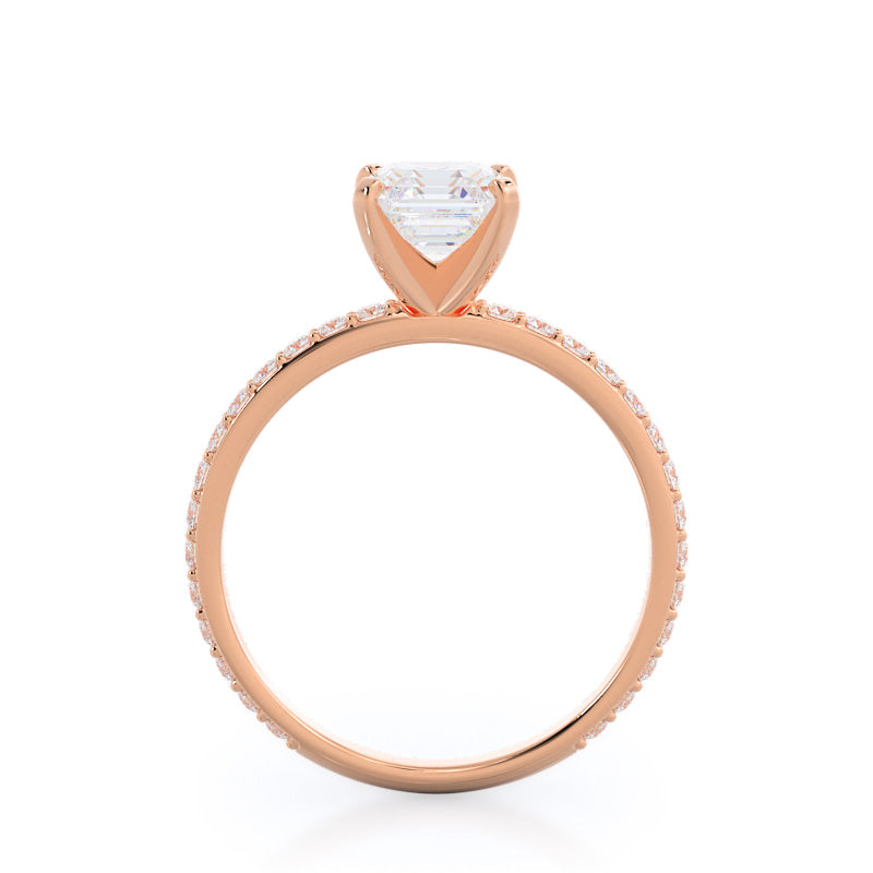 Diamond Pave Engagement Ring with Asscher Cut Diamond in 14KT Rose Gold view 2
