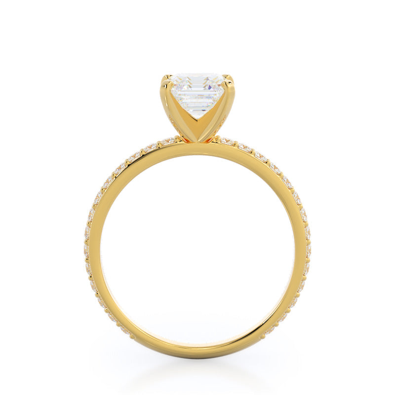 Diamond Pave Engagement Ring with Asscher Cut Diamond in 14KT Yellow Gold view 2
