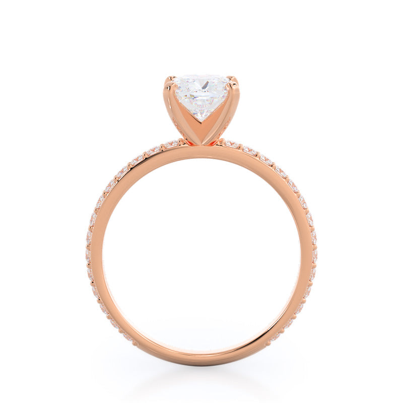 Diamond Pave Engagement Ring with Cushion Cut Diamond in 14KT Rose Gold view 2
