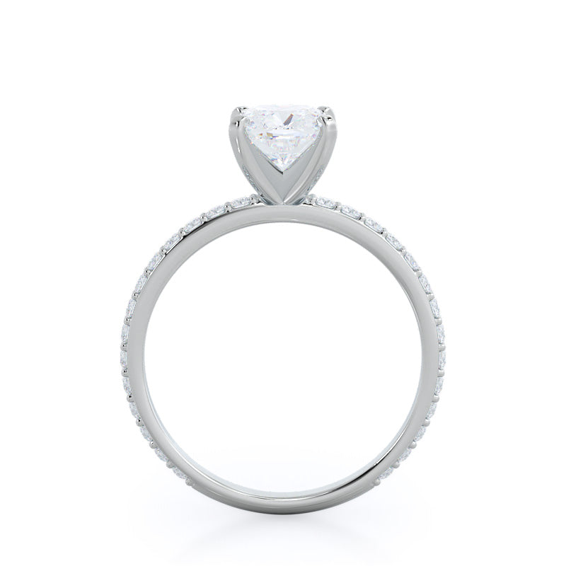 Diamond Pave Engagement Ring with Cushion Cut Diamond in 14KT Platinum view 2
