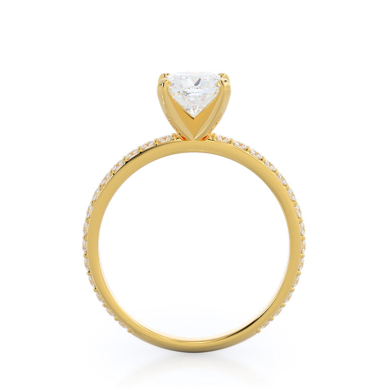 Diamond Pave Engagement Ring with Cushion Cut Diamond in 14KT Yellow Gold view 2
