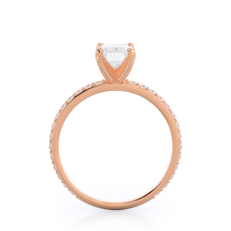 Diamond Pave Engagement Ring with Emerald Cut Diamond in 14KT Rose Gold view 2
