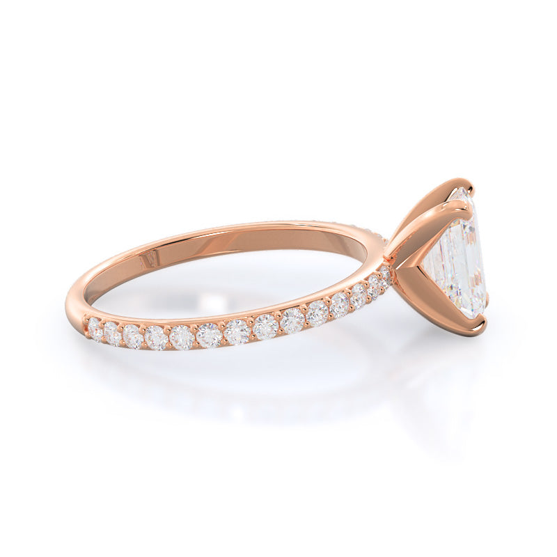 Diamond Pave Engagement Ring with Emerald Cut Diamond in 14KT Rose Gold view 3
