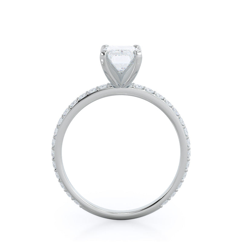 Diamond Pave Engagement Ring with Emerald Cut Diamond in 14KT Platinum view 2
