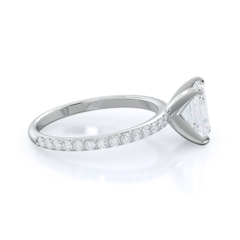 Diamond Pave Engagement Ring with Emerald Cut Diamond in 14KT Platinum view 3
