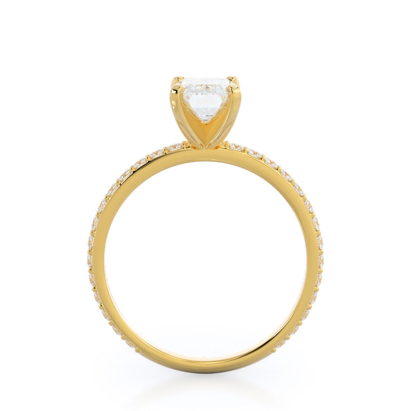 Diamond Pave Engagement Ring with Emerald Cut Diamond in 14KT Yellow Gold view 2
