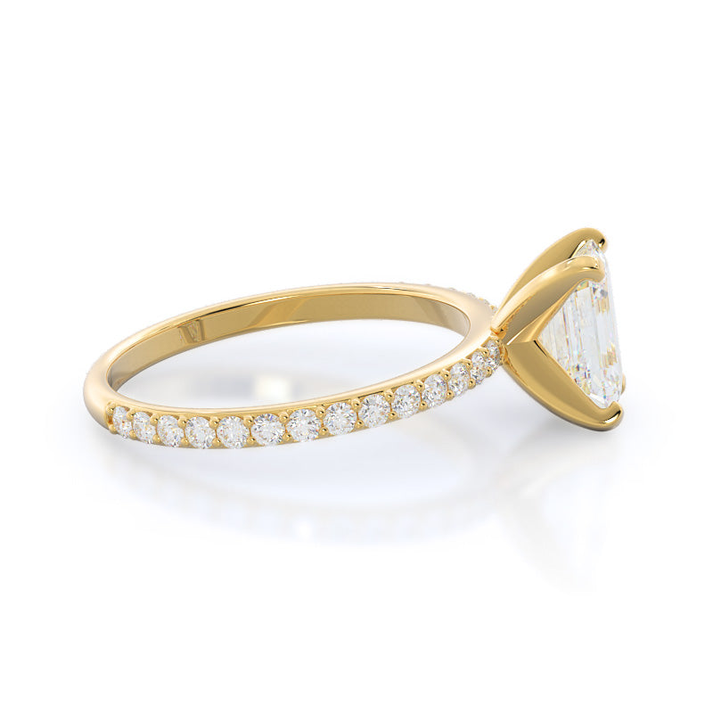 Diamond Pave Engagement Ring with Emerald Cut Diamond in 14KT Yellow Gold view 3
