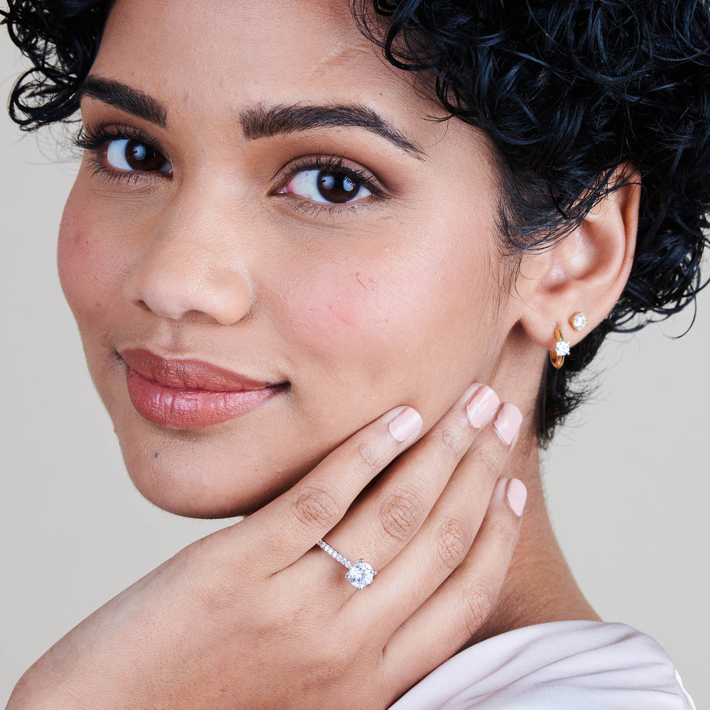 Model Wearing Diamond Pave Engagement Ring view