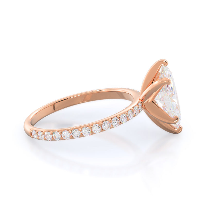 Diamond Pave Engagement Ring with Marquise Cut Diamond in 14KT Rose Gold view 3
